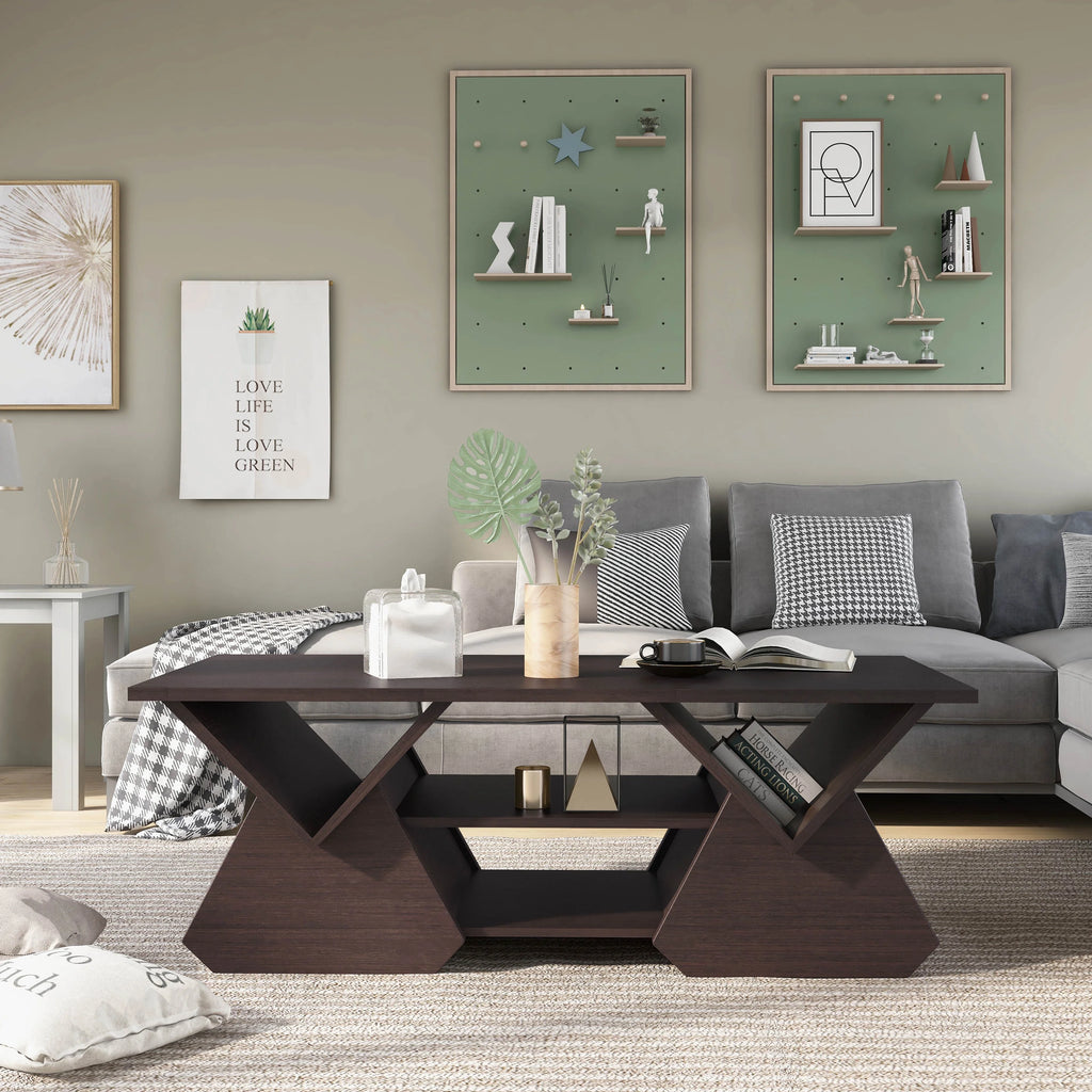 Espresso Wood Storage Coffee Table Q481