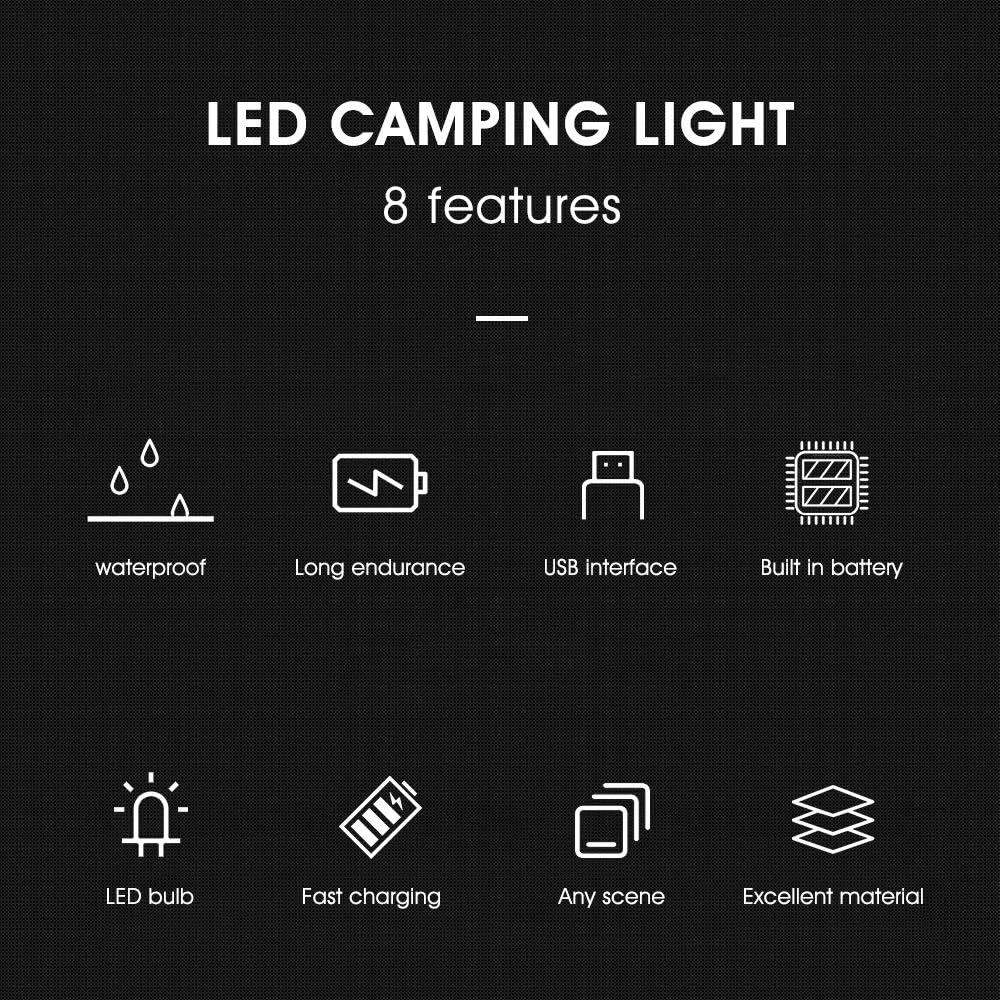 LED Camping Lights USB Rechargeable Portable Waterproof Tent Lanterns G313255
