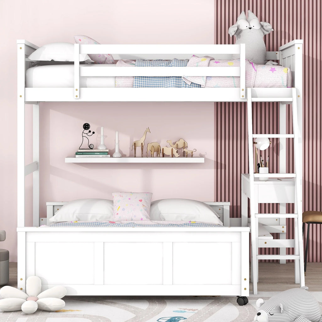 Twin Over Full Bunk Bed with Desk and Storage Drawers Q426505