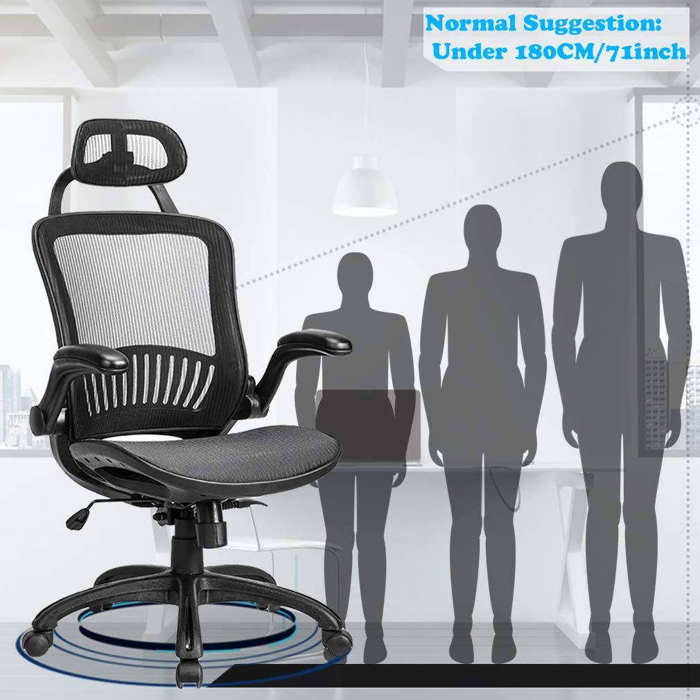 Mesh Executive Chair High Back with Adjustable Headrest and Padded Flip-Up Arms X111