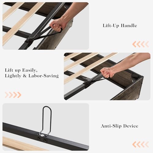 Full Size Wooden Platform Bed Frame with Storage Headboard H2302