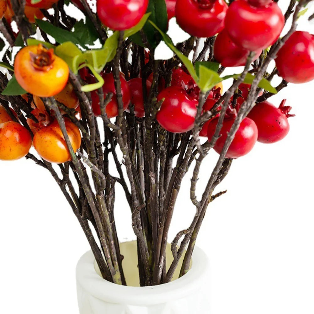 9 Heads Artificial Pomegranate Branch with Leaves Q925
