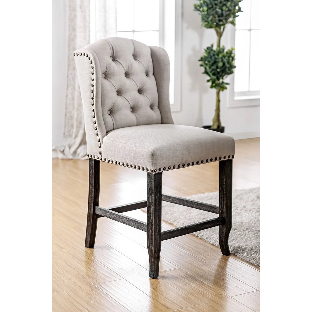 Wooden Counter Height Wingback Chair, Ivory & Black - Pack of 2 O482