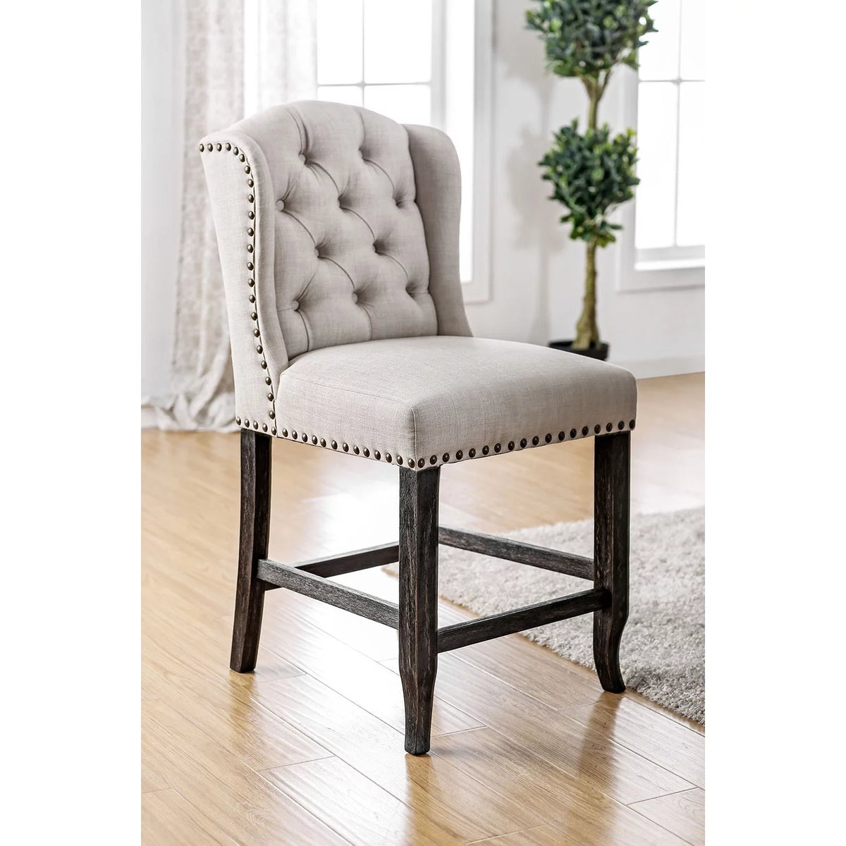 Wooden Counter Height Wingback Chair, Ivory & Black - Pack of 2 O482