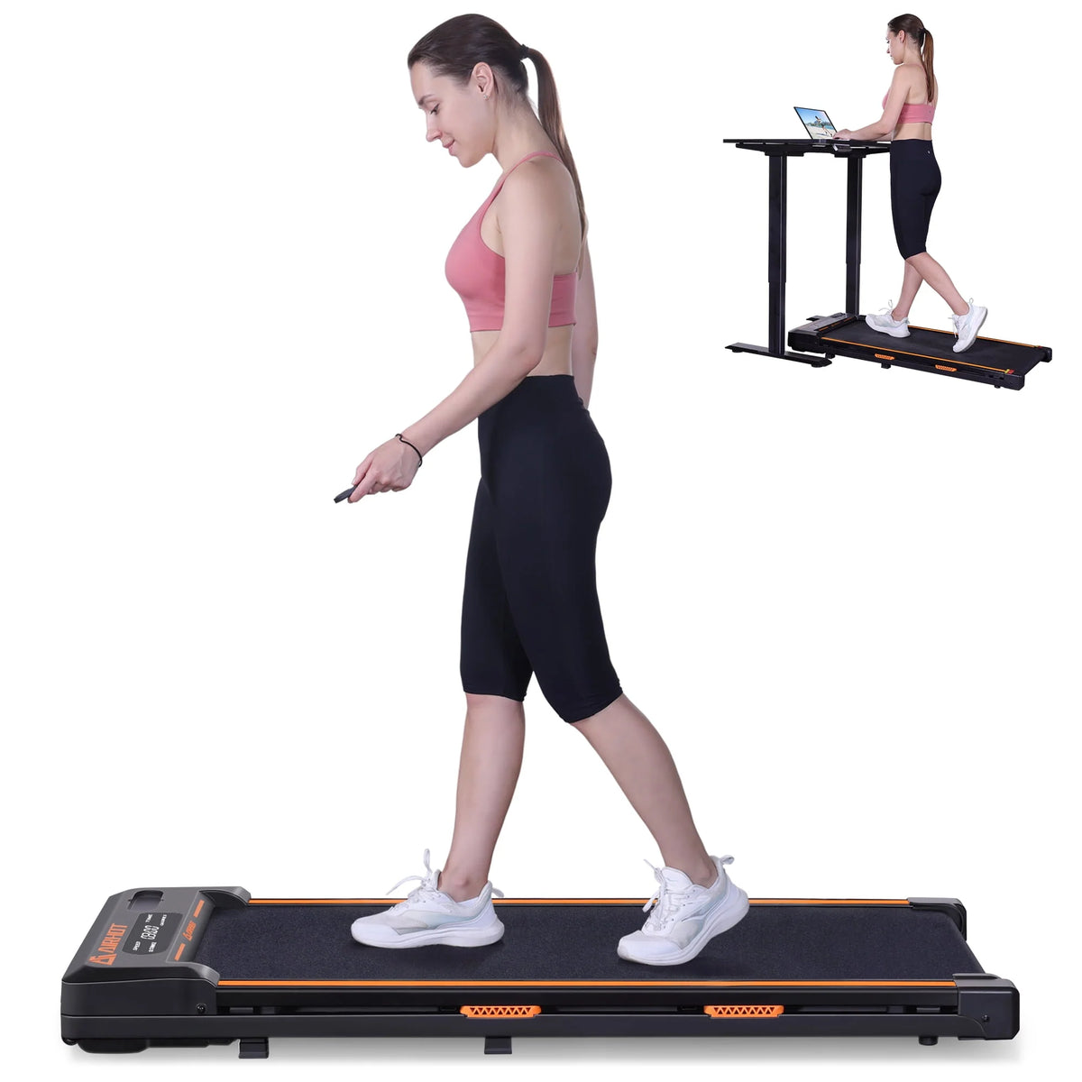2 in 1 Portable Treadmill with Remote Control Lanyard, Black D242406