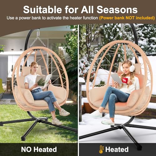 Hanging Egg Chair with Stand, UV Resistant Cushion & Pillow, 370lbs Capacity, Beige N878373