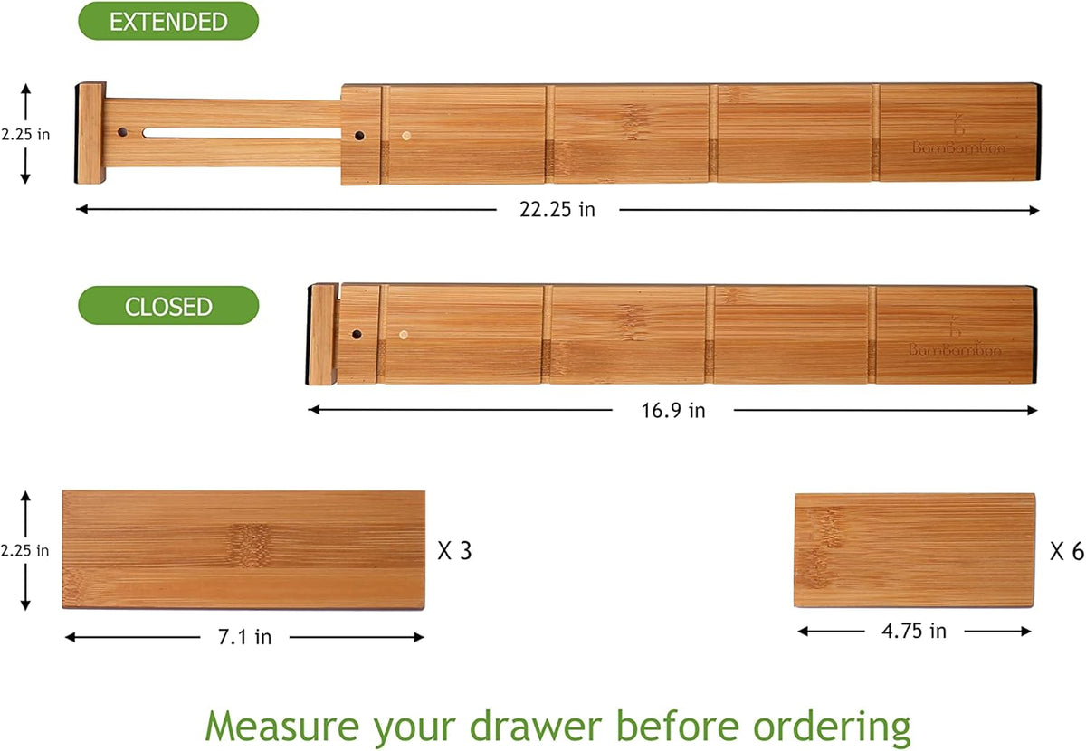4 Pack Bamboo Drawer Dividers with 9 Inserts T32672