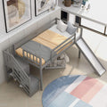 Twin Over Twin Low Bunk Bed with Slide and Ladder Grey I77466