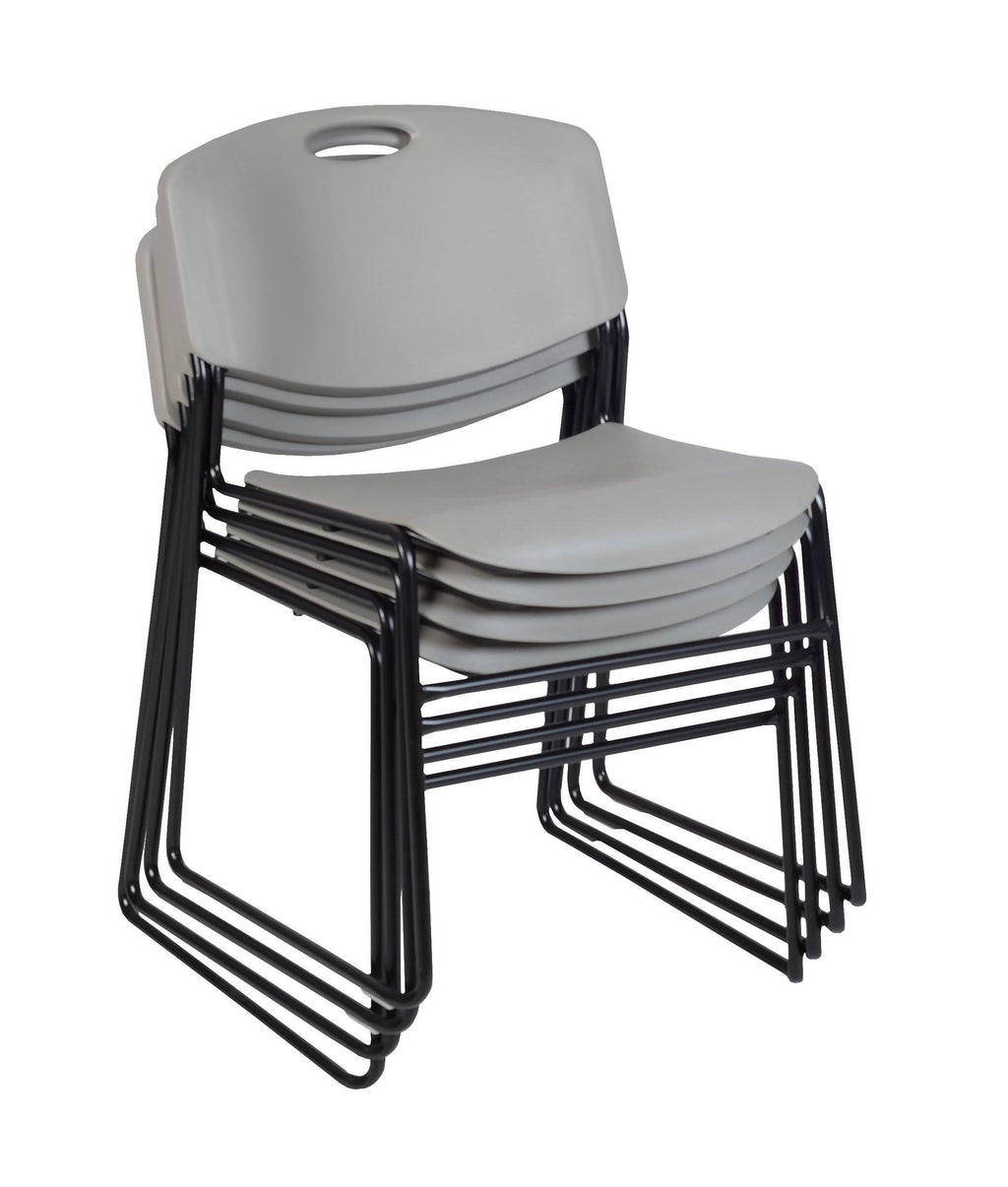 Cherry Square Breakroom Table & 4 Grey Stack Chairs A6038