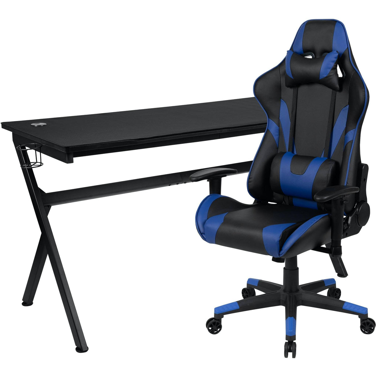 Black Reclining Gaming Chair Set with Cup Holder and Headphone Hook Y874