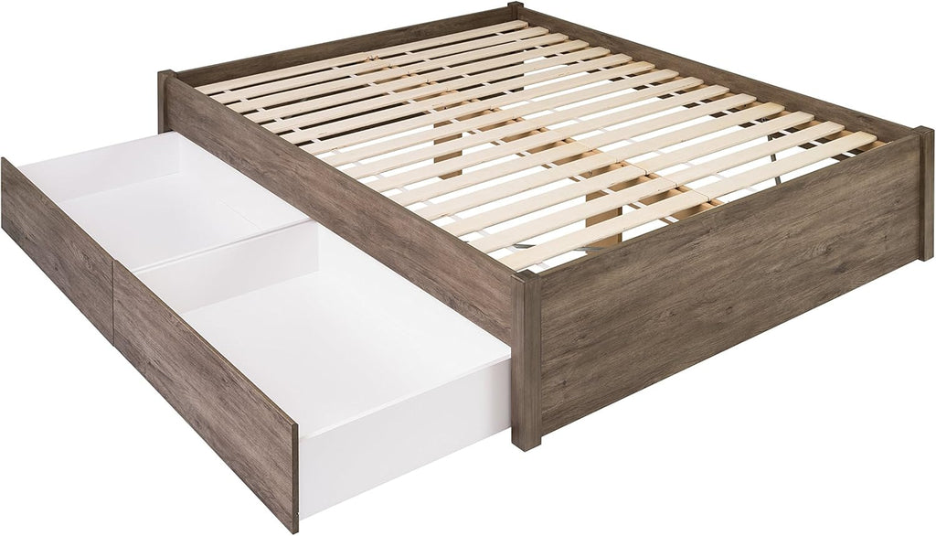 Queen 4-Post Platform Bed with 2 Drawers, Drifted Gray P96656