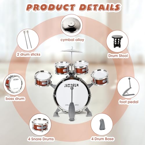 Kids Jazz Drum Set with 5 Drums Percussion Musical Instruments A357