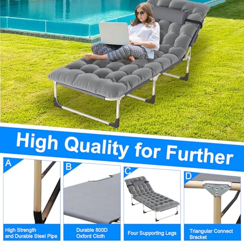 Portable Folding Camping Cot, 5-Position Reclining Lounge Chair with Pillow R8834
