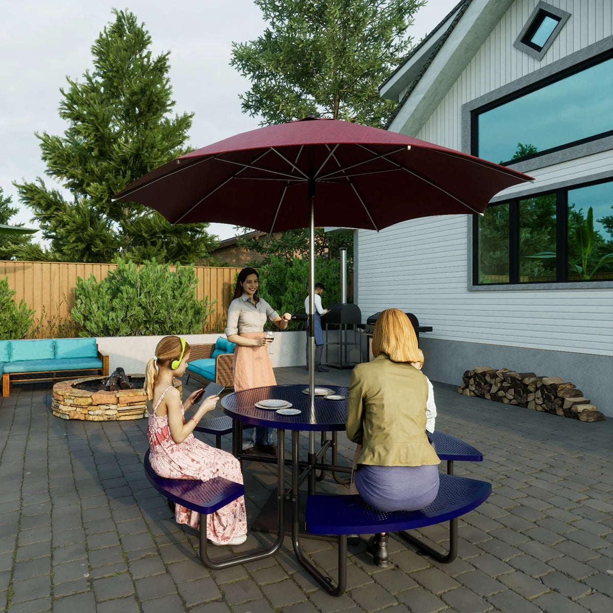 46'' Steel Round Picnic Table with Umbrella Hole Z6466