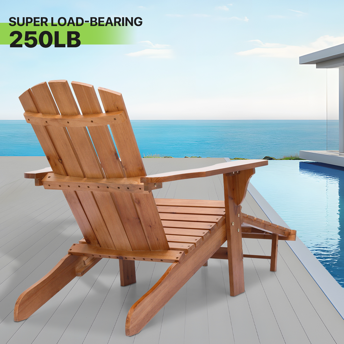 Set of 3 Teak Outdoor Folding Adirondack Chairs with Side Table C45094