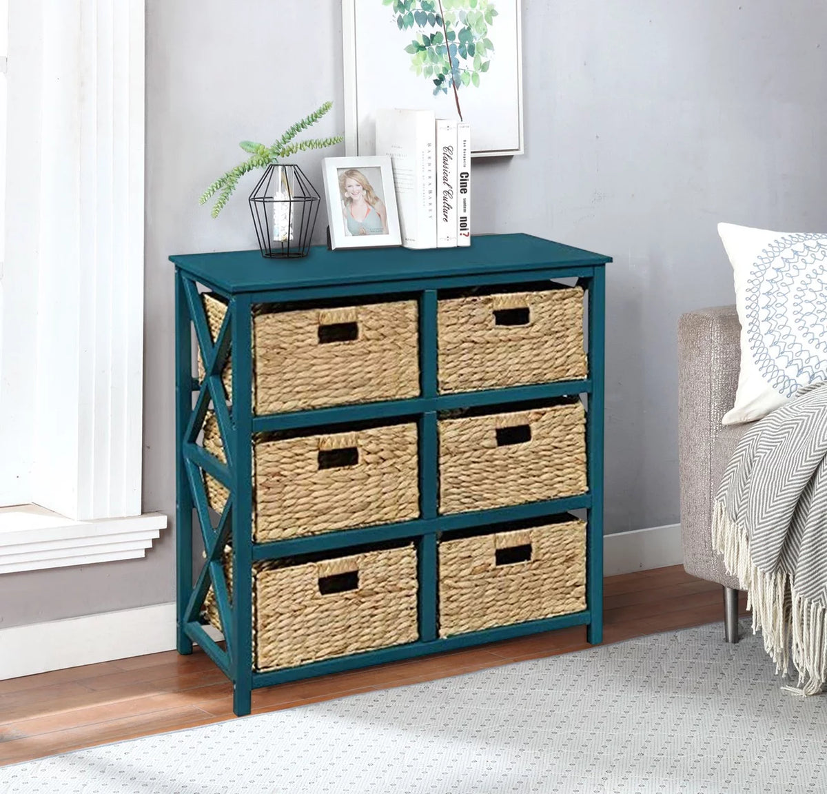 3 Tier Storage Cabinet with 6 Wicker Baskets O145