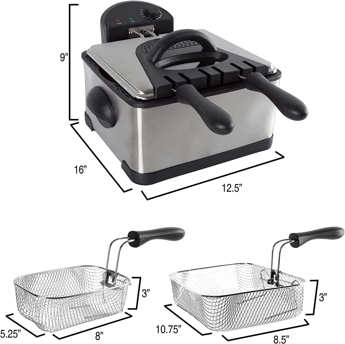 4-Liter Electric Deep Fryer with 1 Large Basket and 2 Small S548035