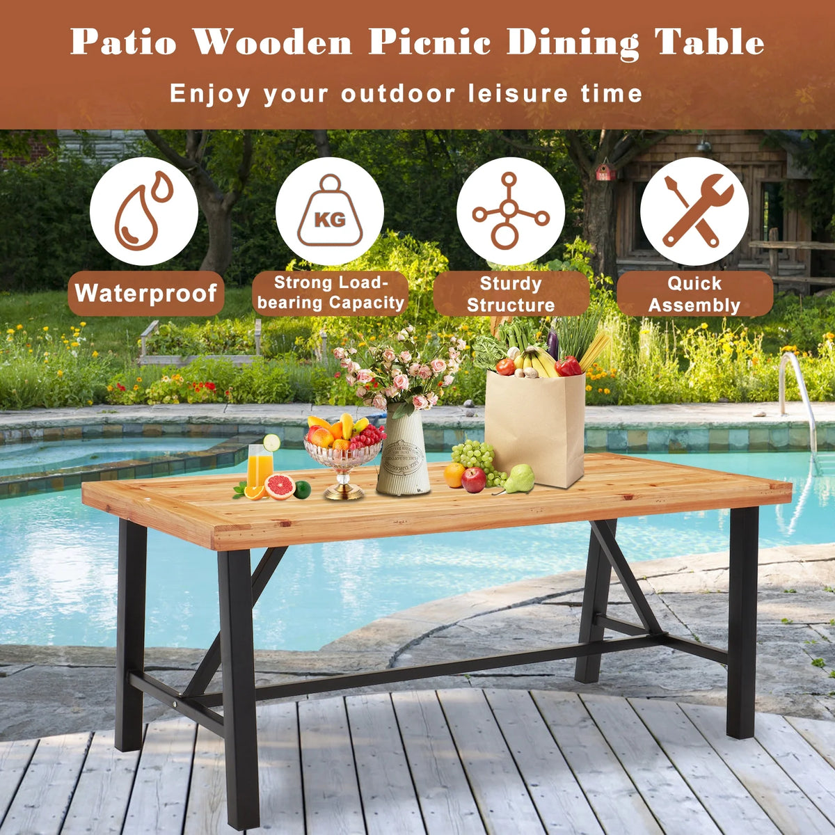 Wooden Picnic Table with Iron Legs A21273