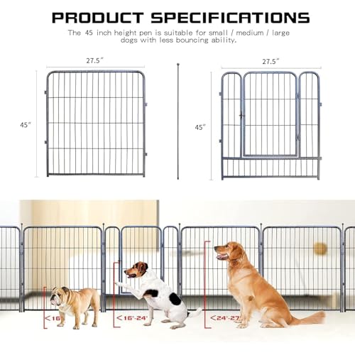 Silver Gray 8 Panels 32 inch Heavy Duty Folding Dog Playpen with Door Z388667