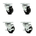 Swivel Top Plate Caster Set of 4 with 3.5 inch Black Wheels W3469