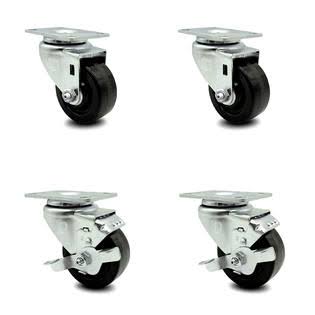 Swivel Top Plate Caster Set of 4 with 3.5 inch Black Wheels W3469
