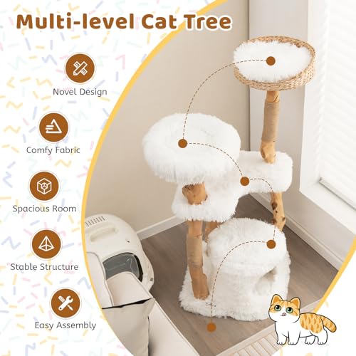 Solid Wood Cat Tree with Scratching Posts (34 Inch) E800622
