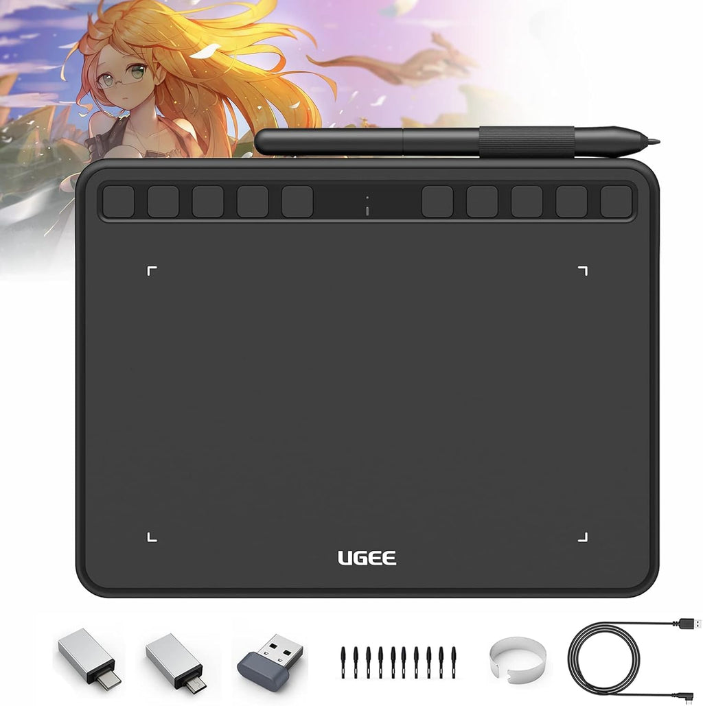 10x6 Inch Wireless Graphics Drawing Tablet with 12 Hot Keys & 8192 Levels Battery-Free Stylus K2799