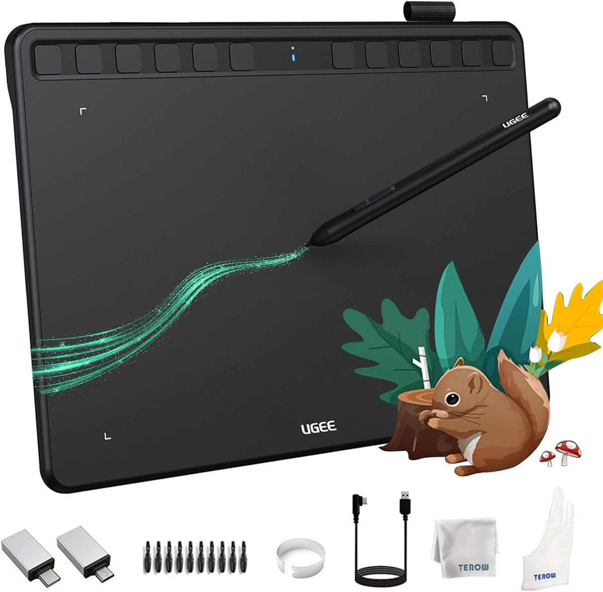 10x6 Inch Wireless Graphics Drawing Tablet with 12 Hot Keys & 8192 Levels Battery-Free Stylus K2799