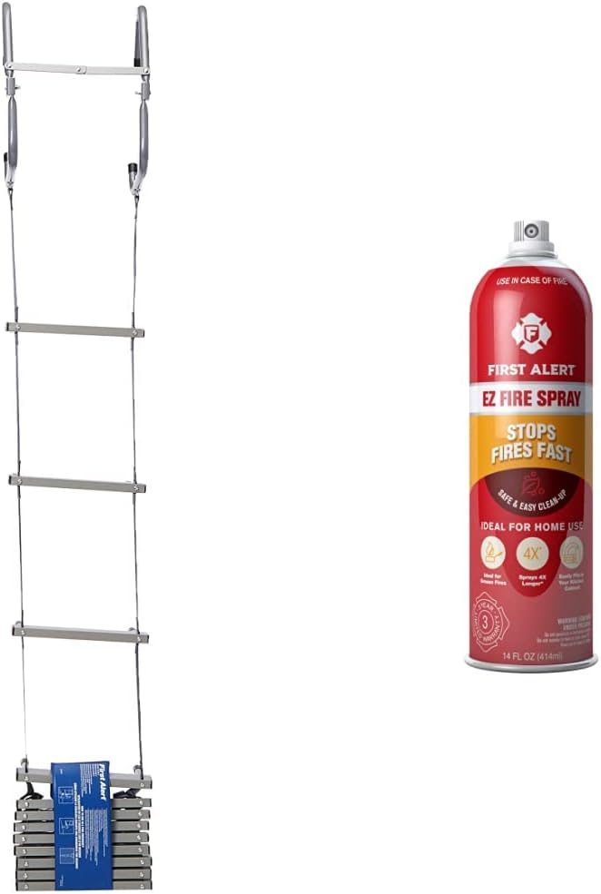 Two-Story Fire Escape Ladder, Steel, Anti-Slip, Black M499622