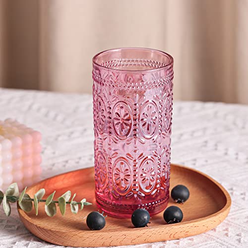 6 Pack Pink 12oz Highball Embossed Beverage Glass Cup K58805