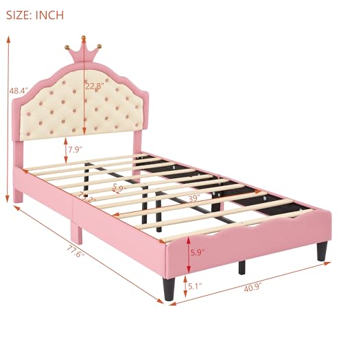 Twin Size Pink Upholstered Bed Frame with Tufted Headboard G517136