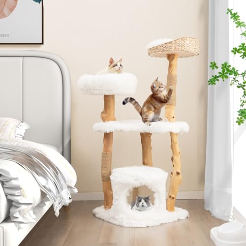 Solid Wood Cat Tree with Scratching Posts (34 Inch) E800622