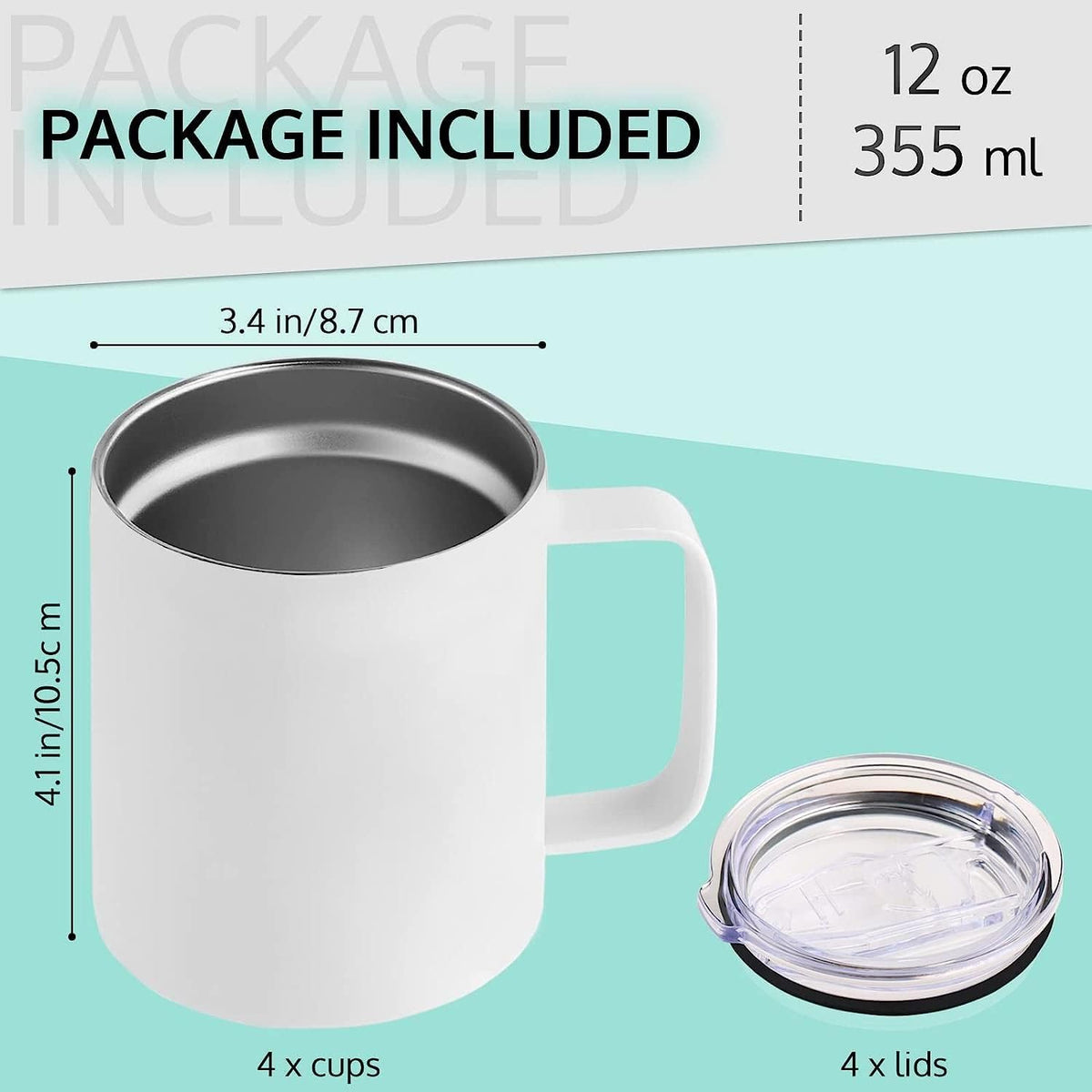 12 Oz Stainless Steel Double Wall Insulated Mug Set, 4 Pack S730721