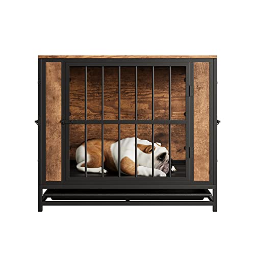 Metal and Wooden Dog Crate with 3 Doors Q873
