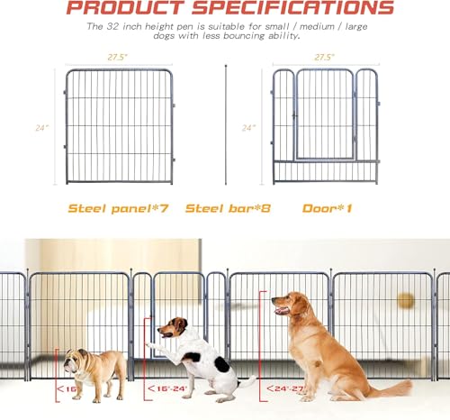 Silver Gray 8 Panels 32 inch Heavy Duty Folding Dog Playpen with Door Z388667