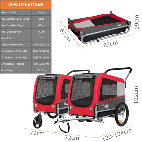 Large Dog Bike Trailer & Stroller for Dogs Up to 78 lbs V409