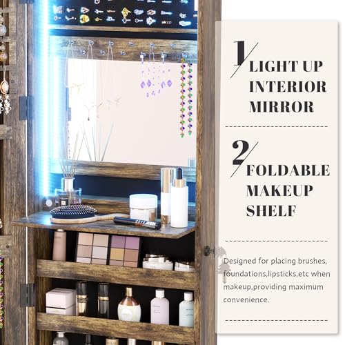 47.2" LED Grey Jewelry Mirror Cabinet with 4 Drawers 5 Shelves A373306