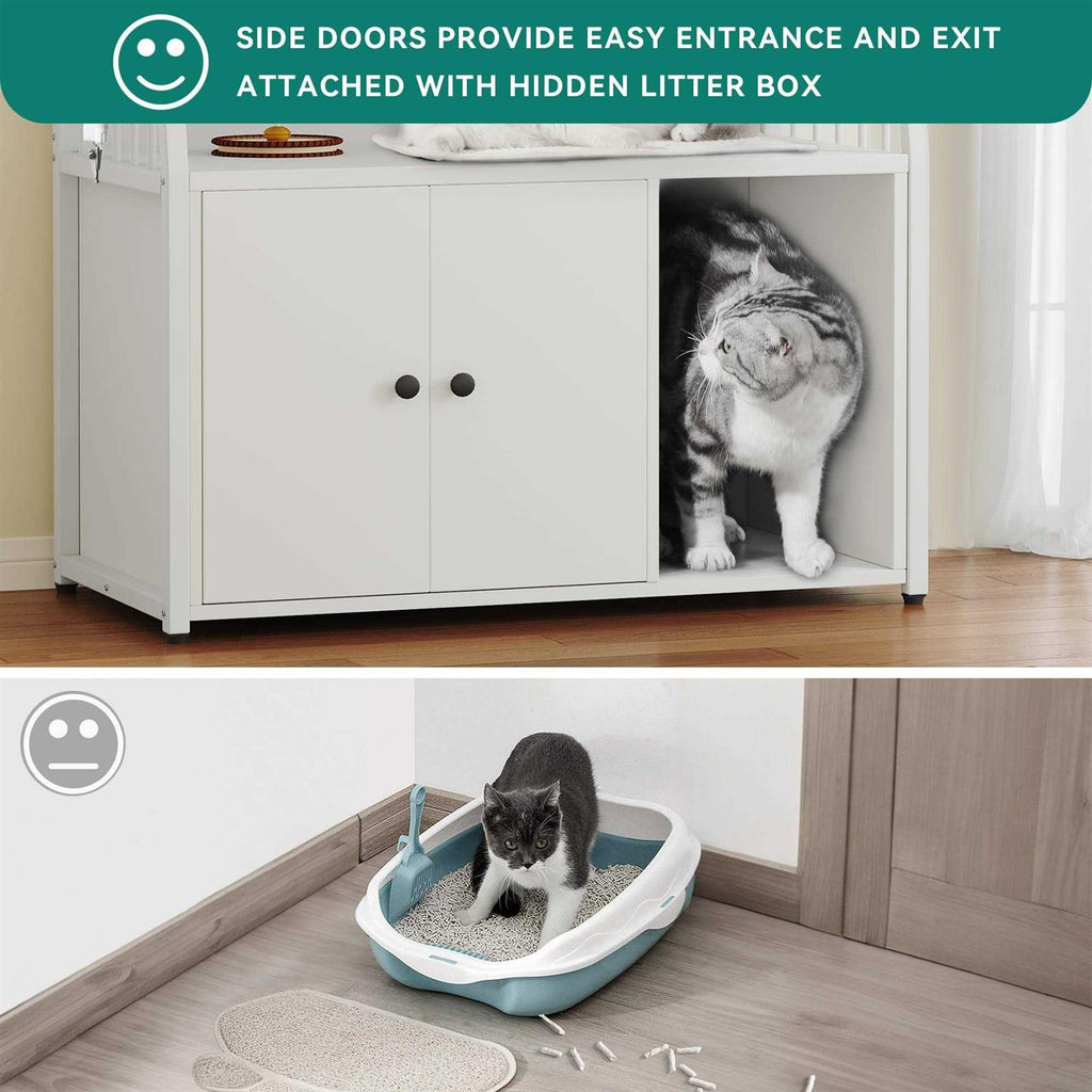 Cat Litter Box Enclosure with Storage Shelves Wooden Hidden Cat Cabinet R49864