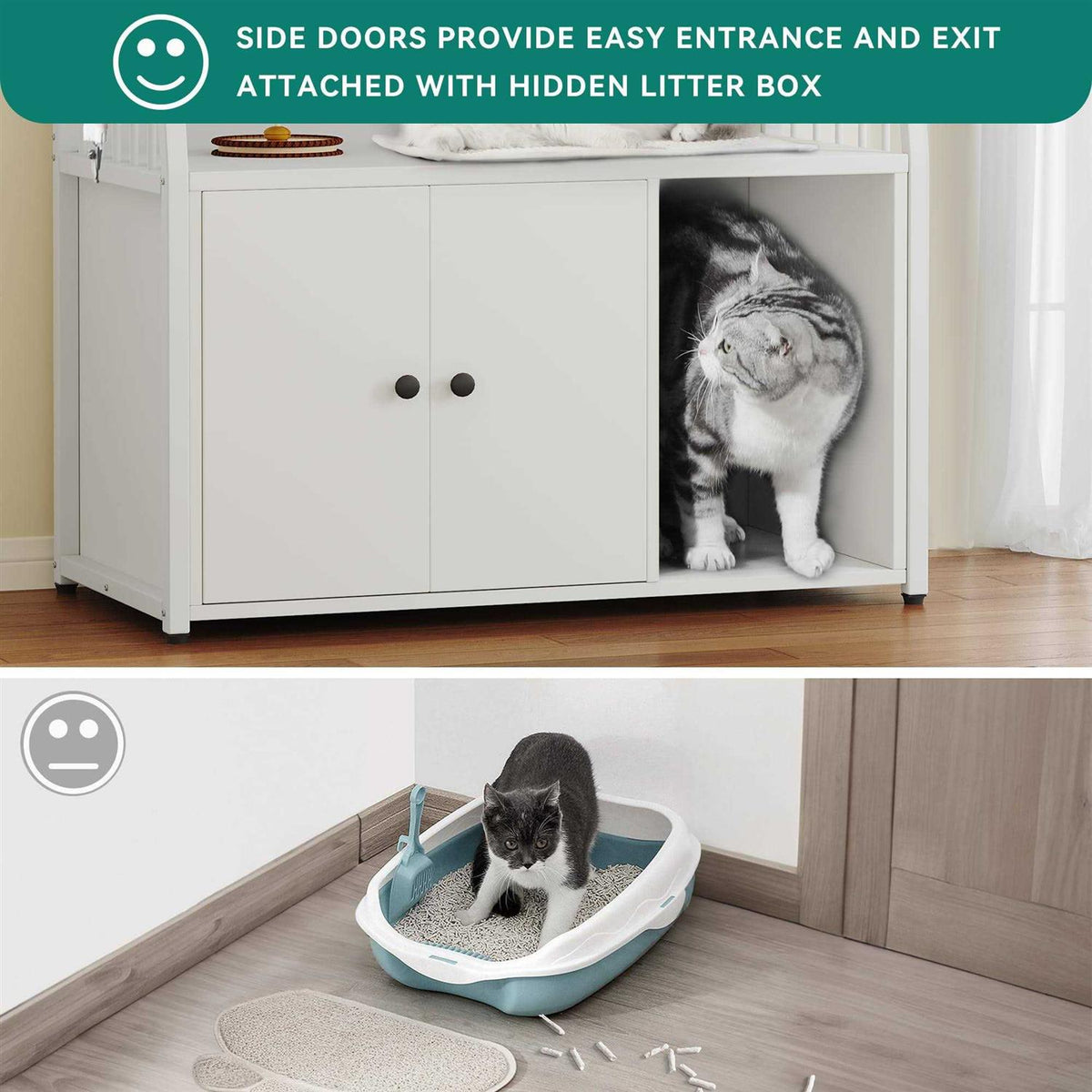 Cat Litter Box Enclosure with Storage Shelves Wooden Hidden Cat Cabinet R49864