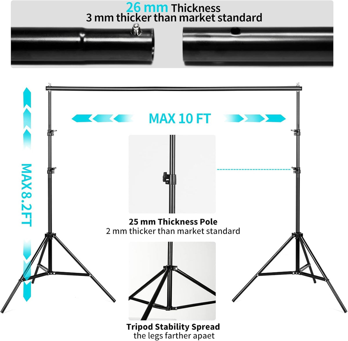Adjustable Photography Backdrop Stand with Carrying Bag V962
