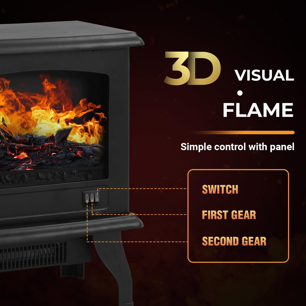 Black Electric Fireplace Heater 3D Flames Freestanding TV Stand U685