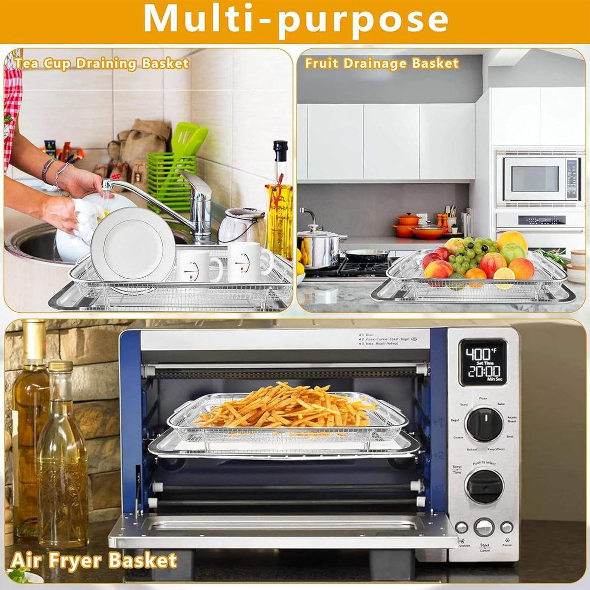 Stainless Steel Air Fryer Basket and Tray Set, 15.4" x 11.5" P698
