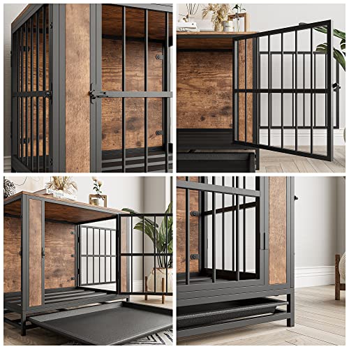 Metal and Wooden Dog Crate with 3 Doors Q873