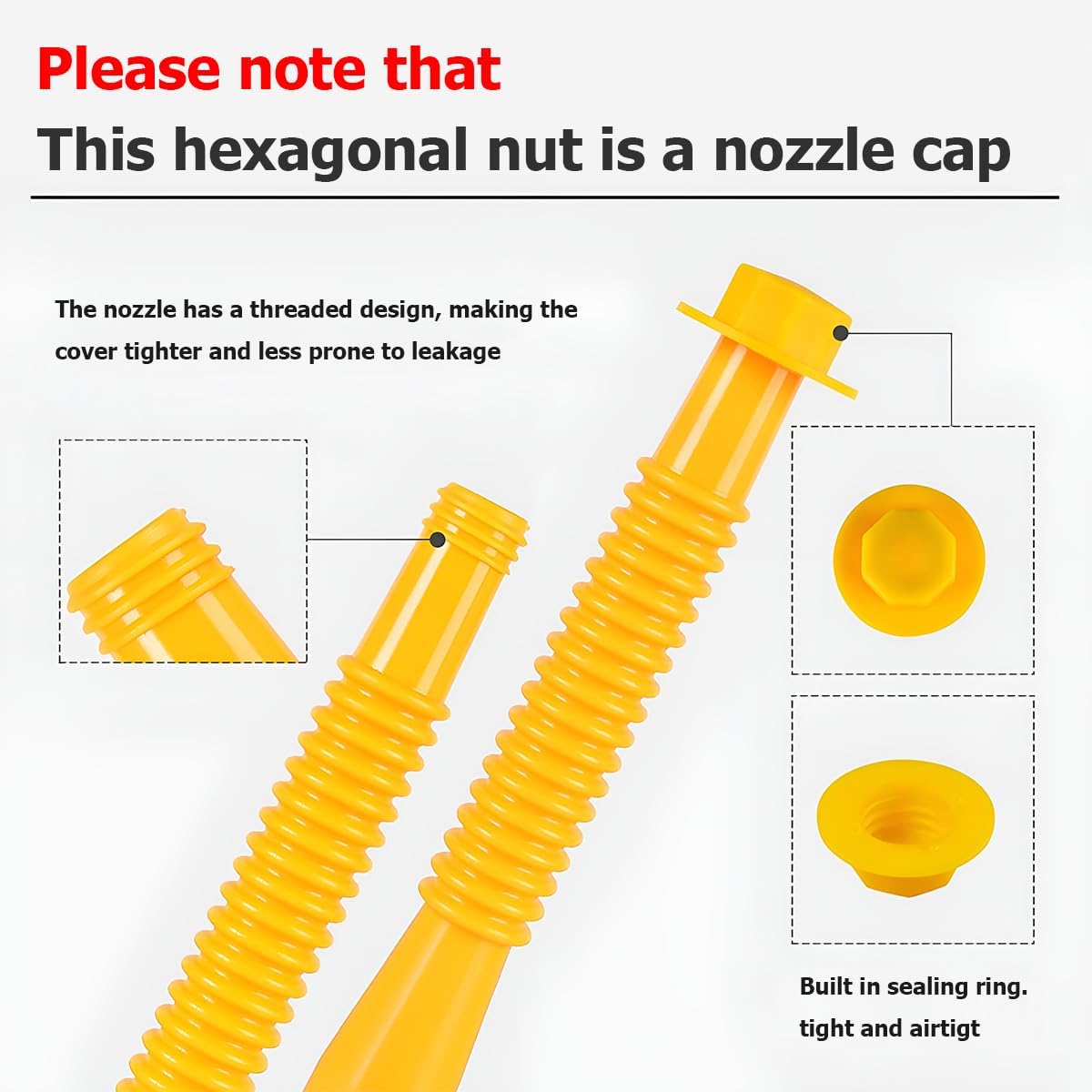 Gas Can Spout Replacement Kits, Flexible Gas Can Nozzle with Screw Collar Caps, Spout Sealing Cap, Rubber Gasket, Replacement Vent Caps J419