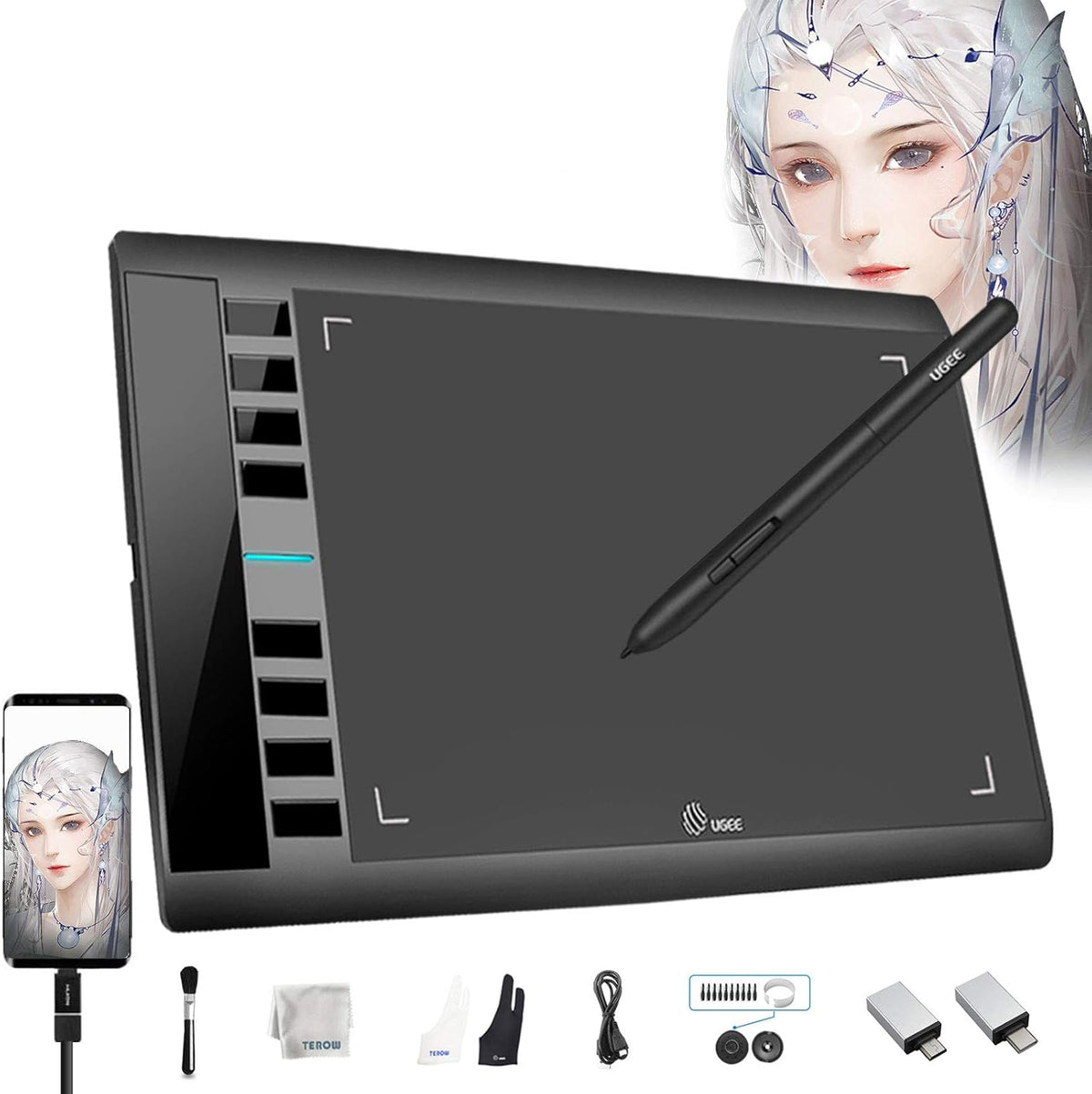 10x6 Inch Wireless Graphics Drawing Tablet with 12 Hot Keys & 8192 Levels Battery-Free Stylus K2799