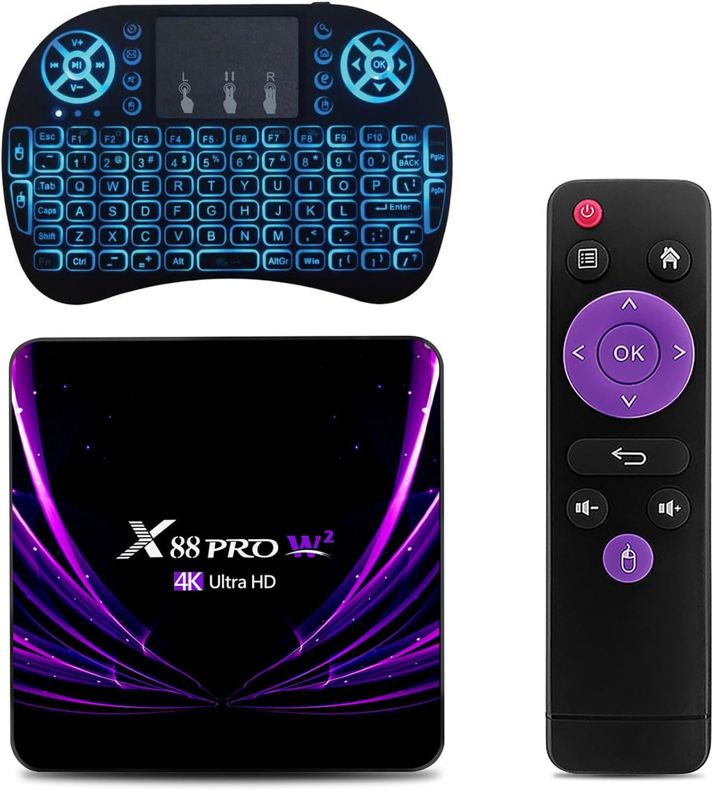 Android TV Box 11.0 Quad Core 4GB RAM 32GB ROM Dual-WiFi 2.4G 5G HDR10 BT5.0 USB 2.0 3D Ethernet with Mini Backlit Keyboard X153243
