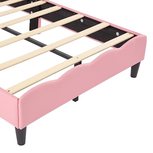 Twin Size Pink Upholstered Bed Frame with Tufted Headboard G517136