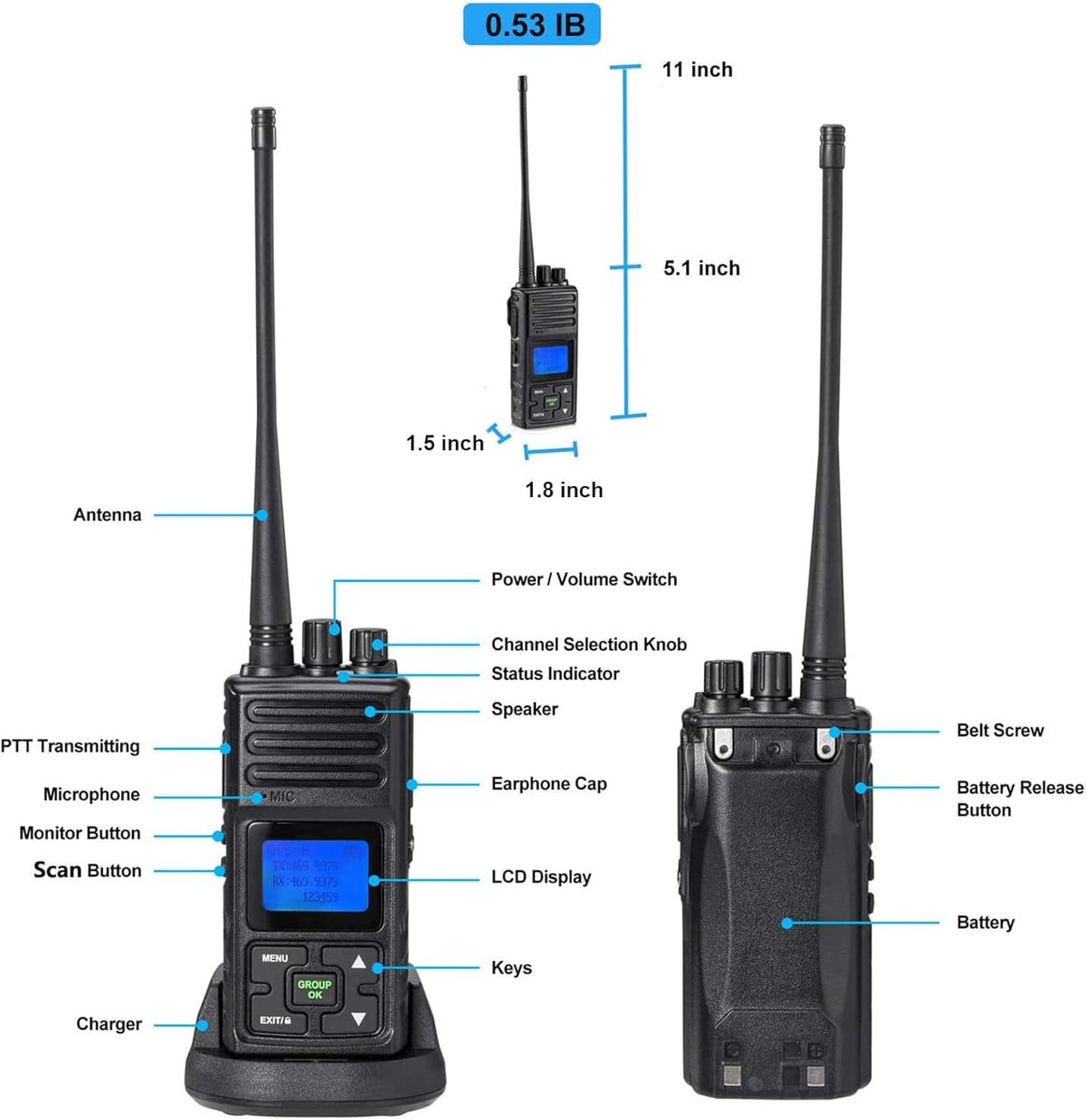 5 Watts UHF Programmable Handheld Two Way Radios 6 Packs Q6457