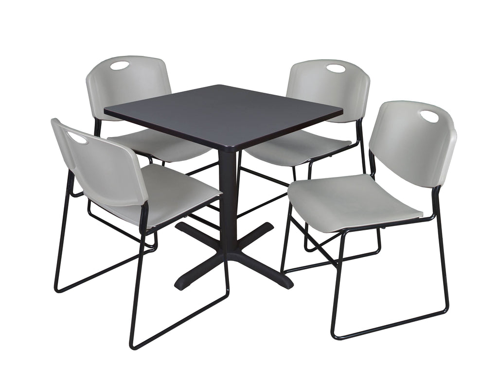 Cherry Square Breakroom Table & 4 Grey Stack Chairs A6038