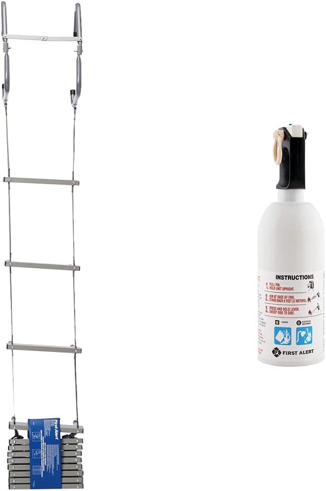 Two-Story Fire Escape Ladder, Steel, Anti-Slip, Black M499622